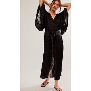 Jen’s Pirate Booty Maxi Kimono Angel Fire Kaftan Cottagecore Black Large New